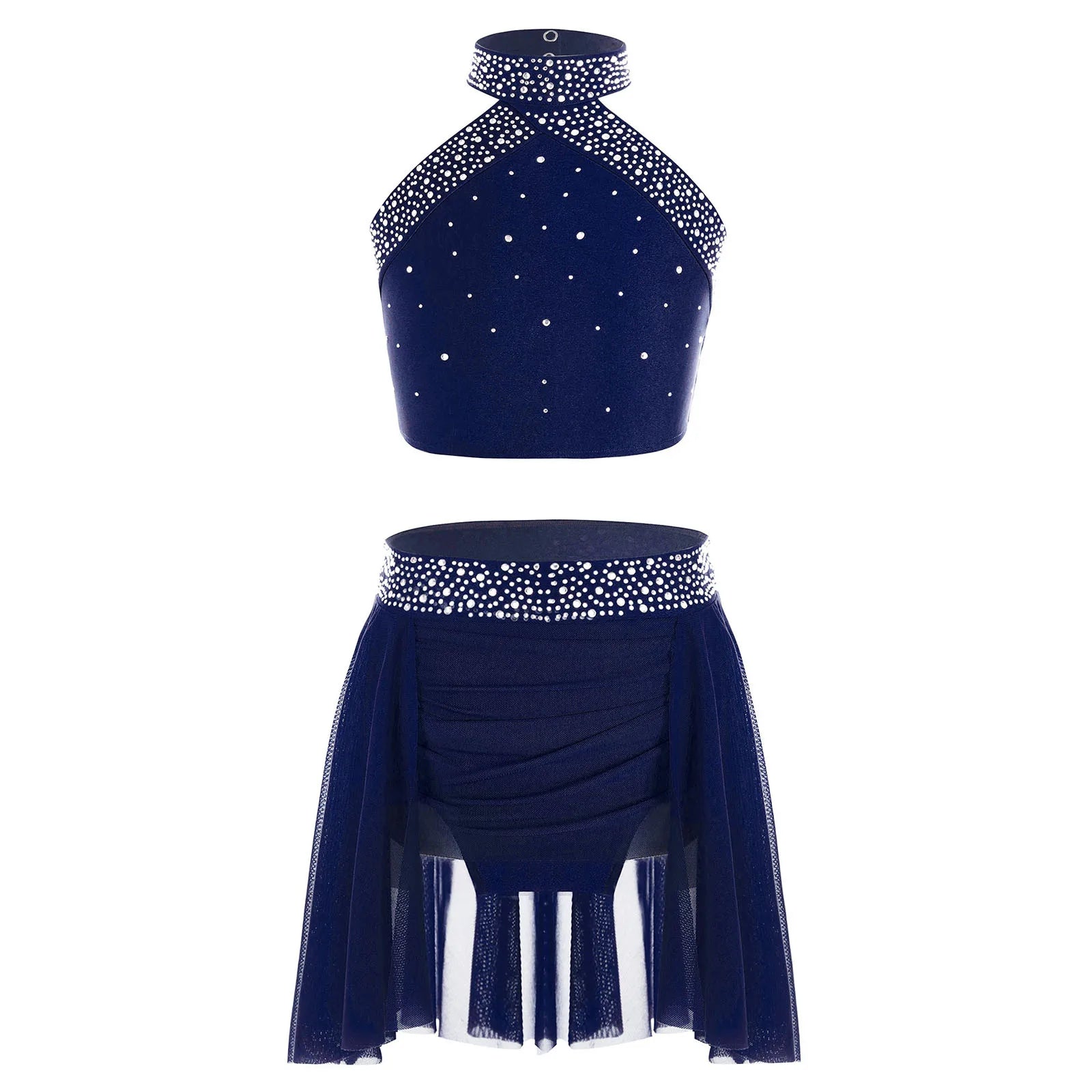 Girls' Lyrical Dance Costume Styles with Rhinestones and Skirted Outfit Options