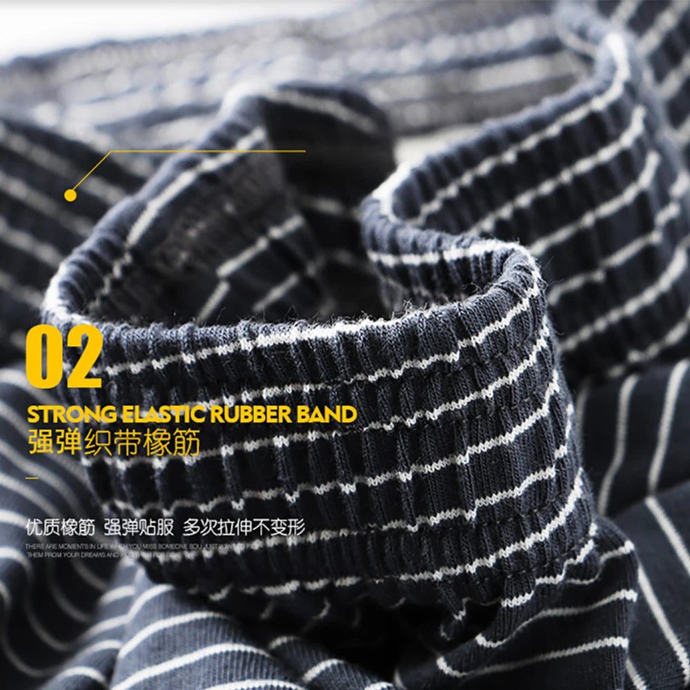 Men's Striped Elastic Waist Boxer Style Sleep Shorts