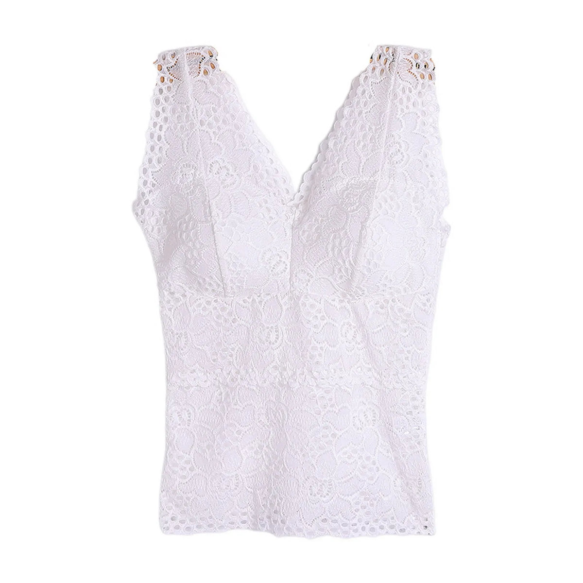 Women's Floral Lace Nylon Camisole with Wide Straps and Padded Bust