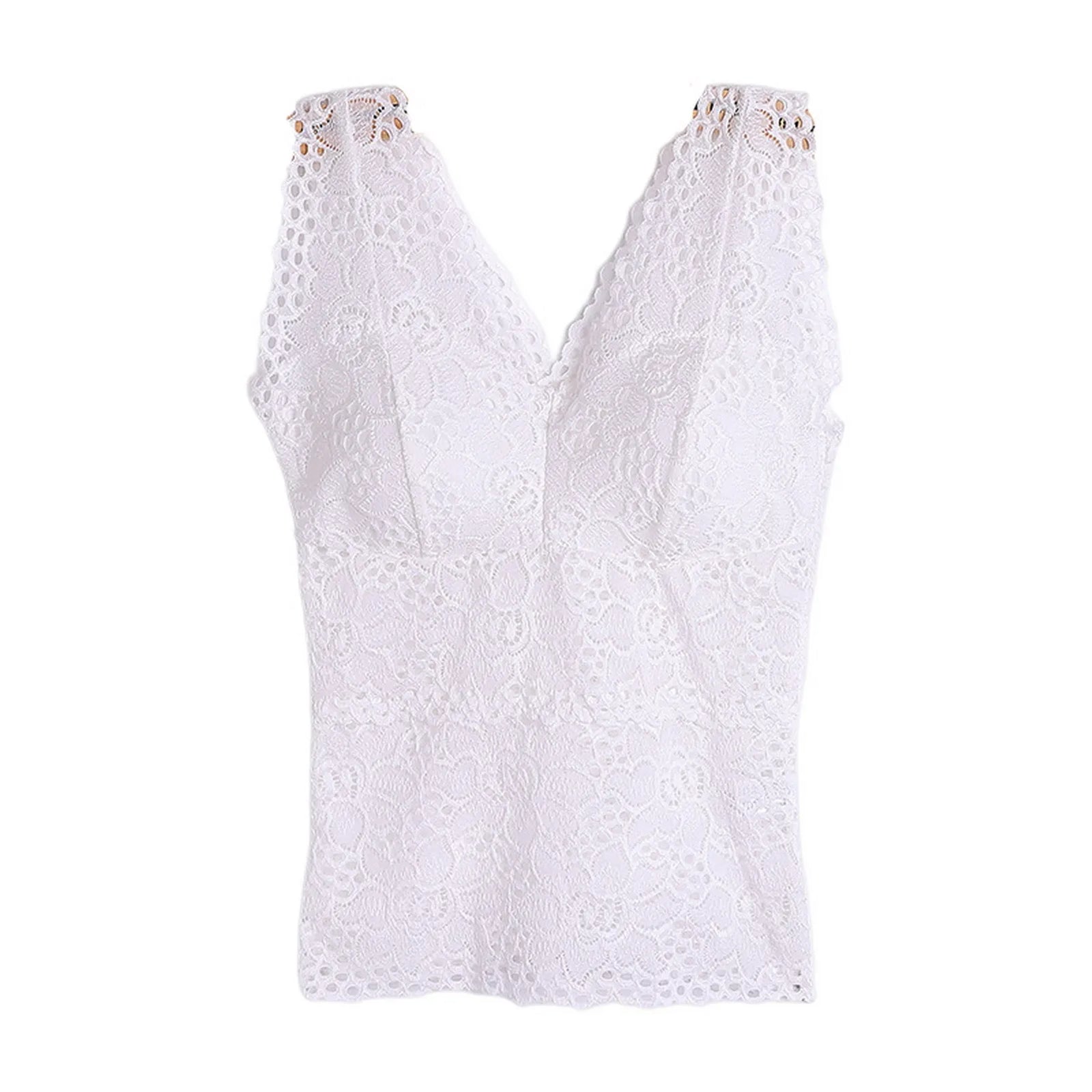 Women's Floral Lace Nylon Camisole with Wide Straps and Padded Bust