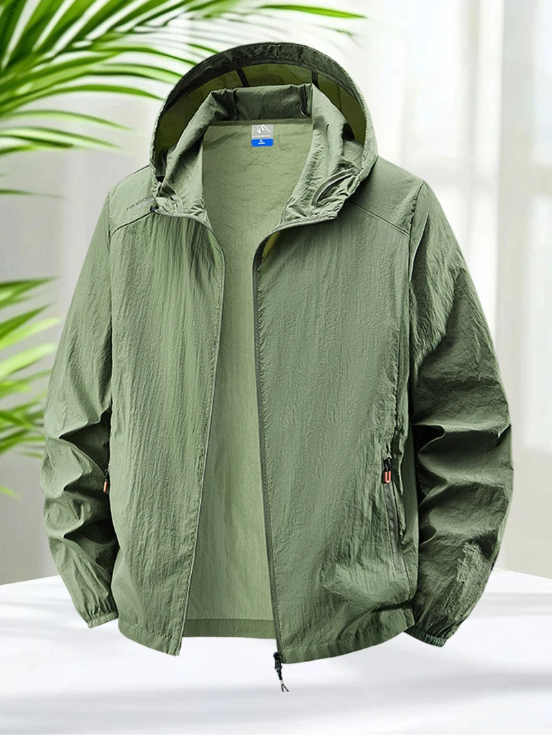 Hooded Long Sleeve Full Zip Outdoor Hiking Jacket with Pockets