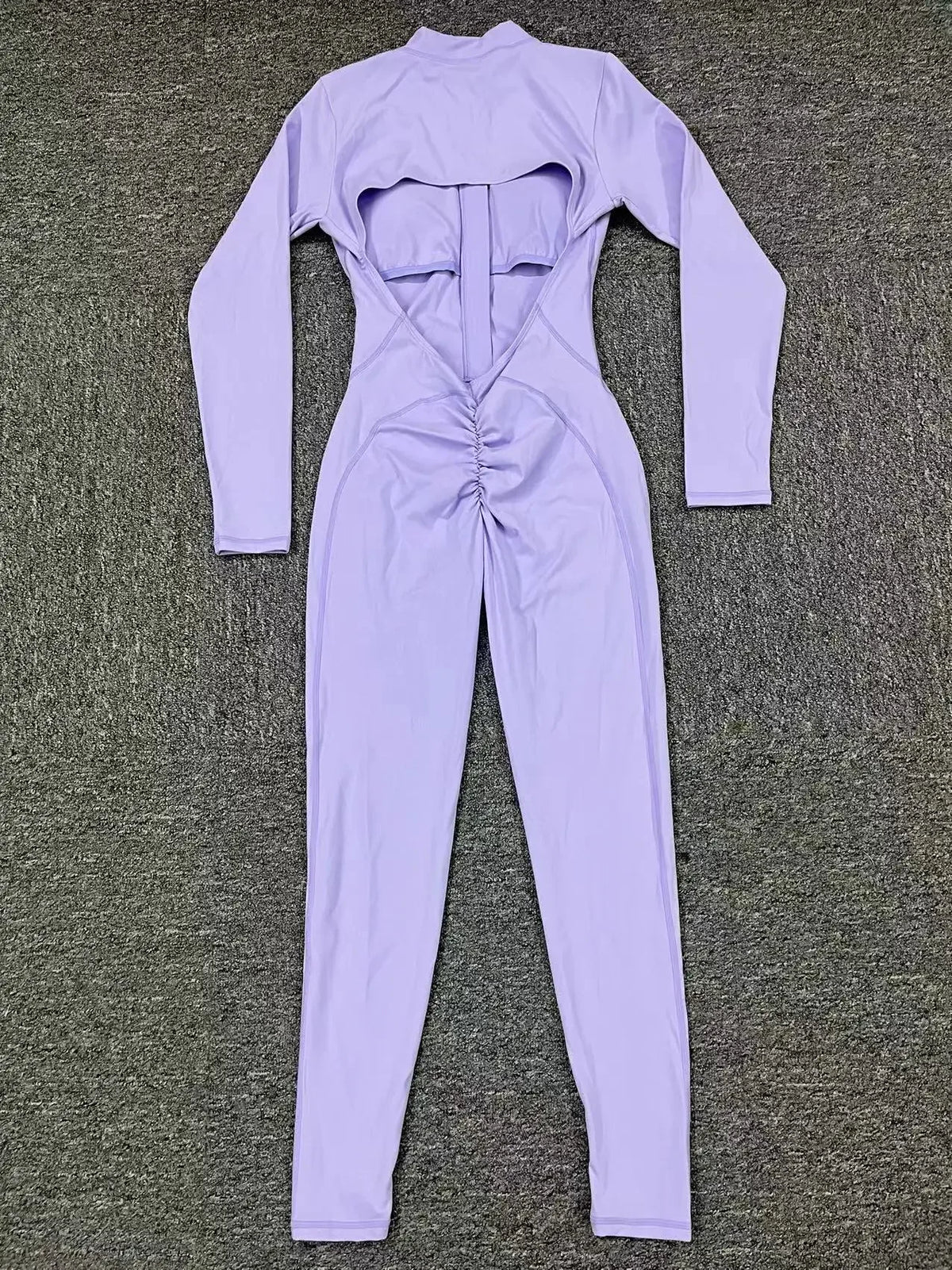 Women's Long Sleeve Nylon Blend Workout Jumpsuit with Zip and Back Cutout