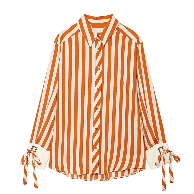 Women's Striped Collared Long Sleeve Shirt