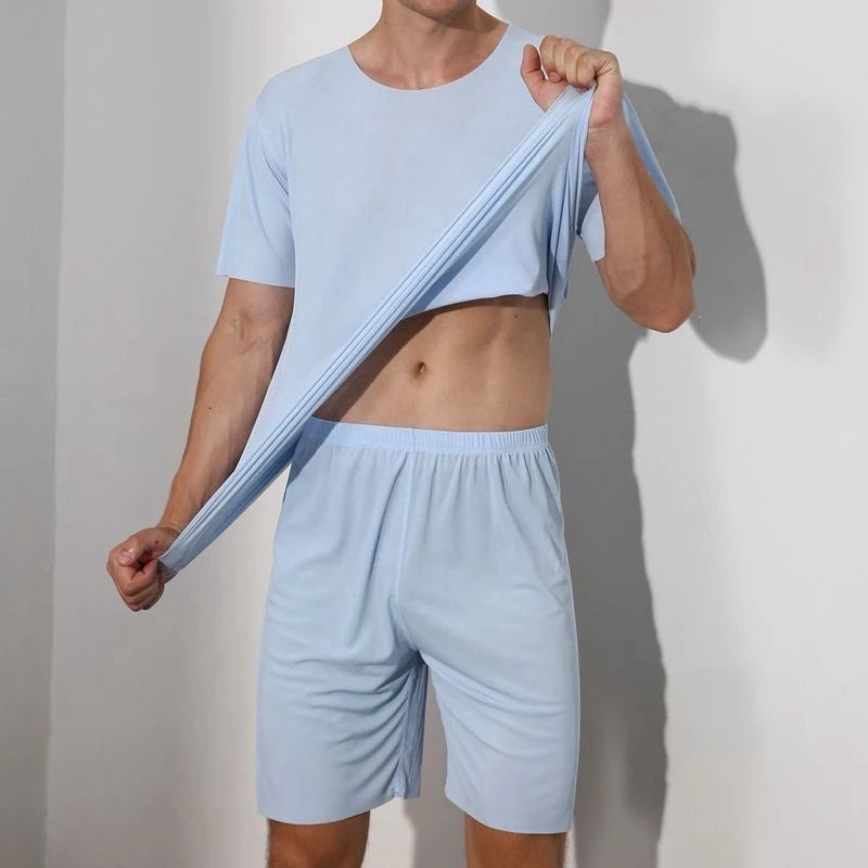 Men's Solid Short Sleeve T Shirt and Shorts Pajama Set