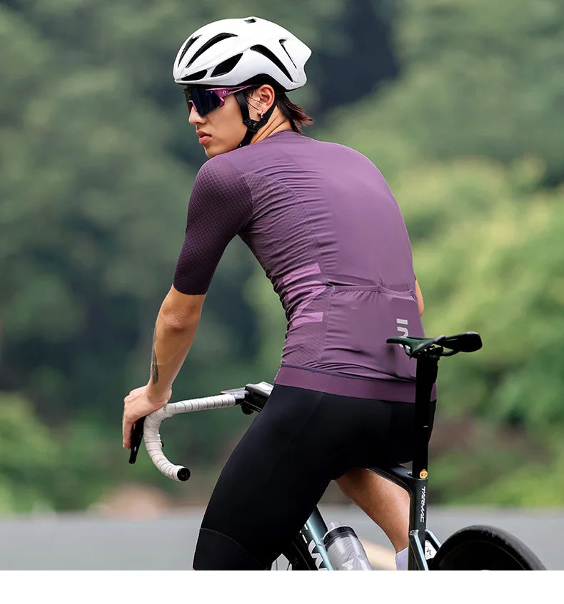 Men's Short Sleeve Full-Zip Cycling Jersey with Mesh Sleeve Panels