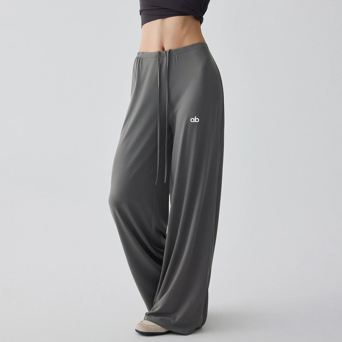 Women's Drawstring Waist Polyester Palazzo Pants with Loose Wide Legs