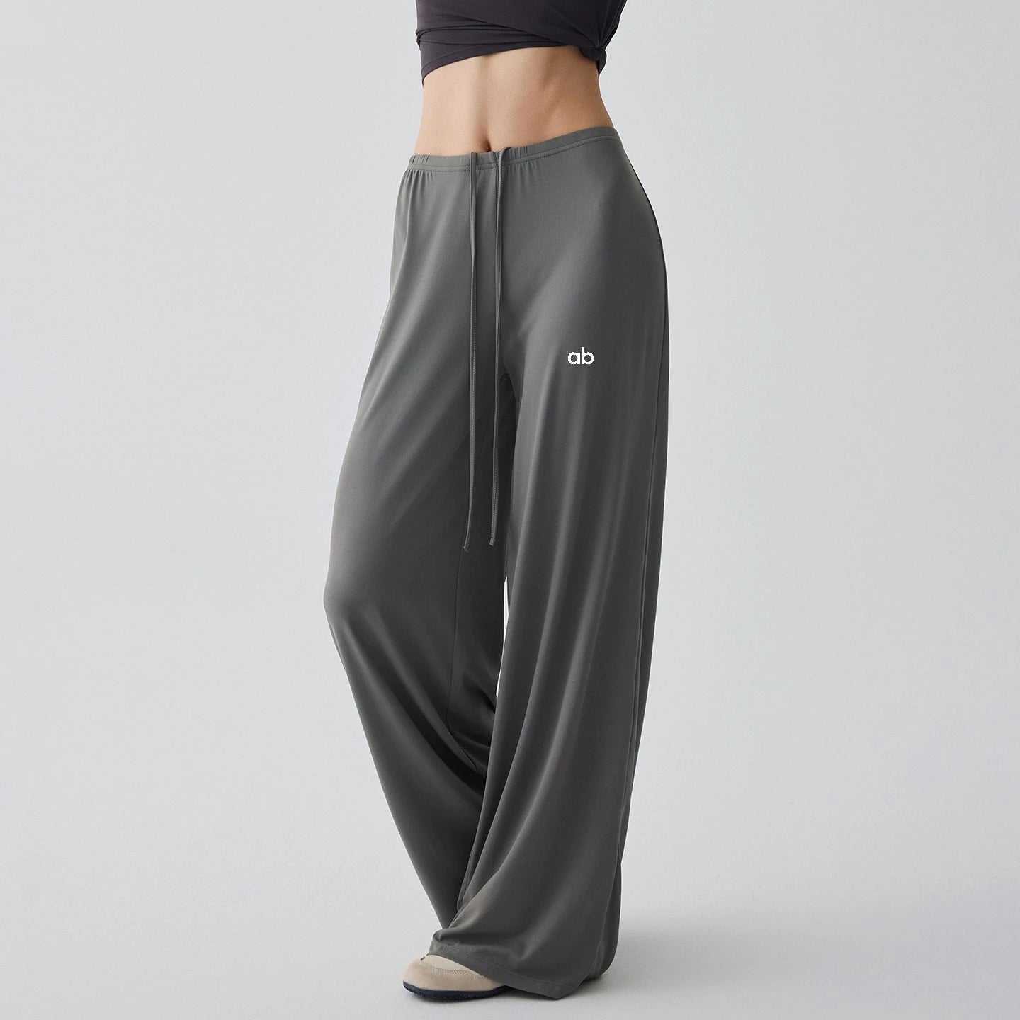 Women's Drawstring Waist Polyester Palazzo Pants with Loose Wide Legs