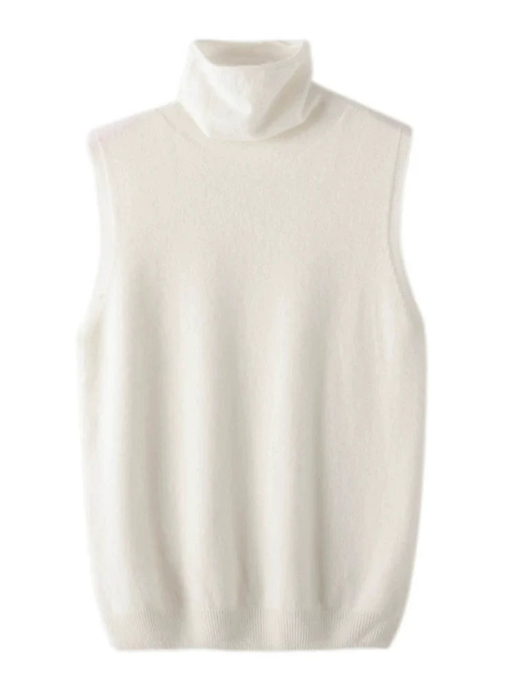 Women's Turtleneck Sleeveless Knit Vest Casual Knit Layer