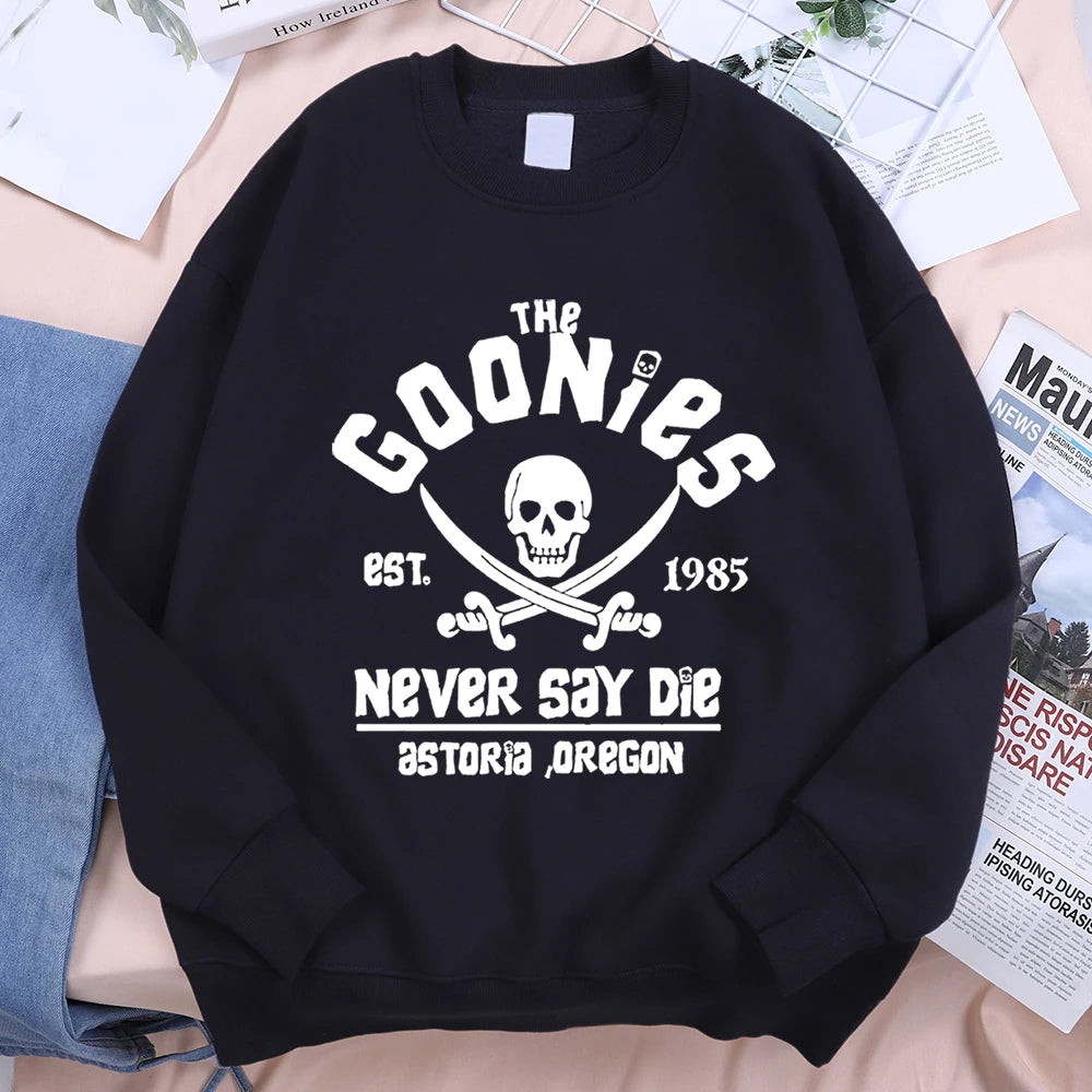 Never Say Die Graphic Loose-Fit Fleece Crewneck Sweatshirt