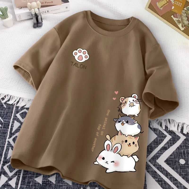 Women's Cartoon Hamster Short-Sleeve Loose T-Shirt