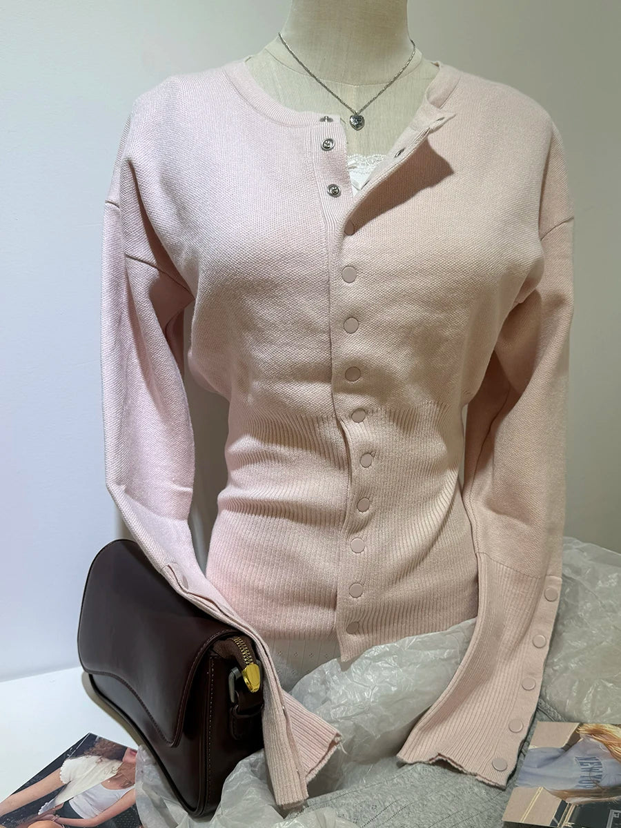 Women's Crew Neck Button Front Cardigan Casual Knit Layer
