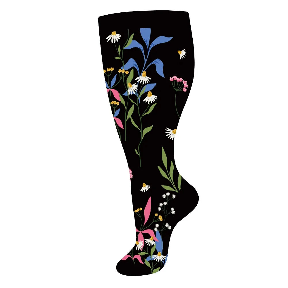 Plus Size Knee High Compression Socks with Pattern Options