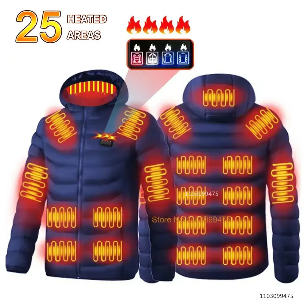 USB Heated Hooded Full Zip Long Sleeve Outdoor Jacket