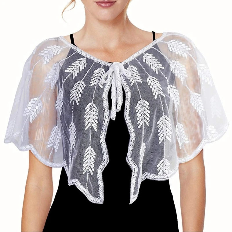 Leaf Pattern Sequin Capelet for Layering over Dresses and Tops