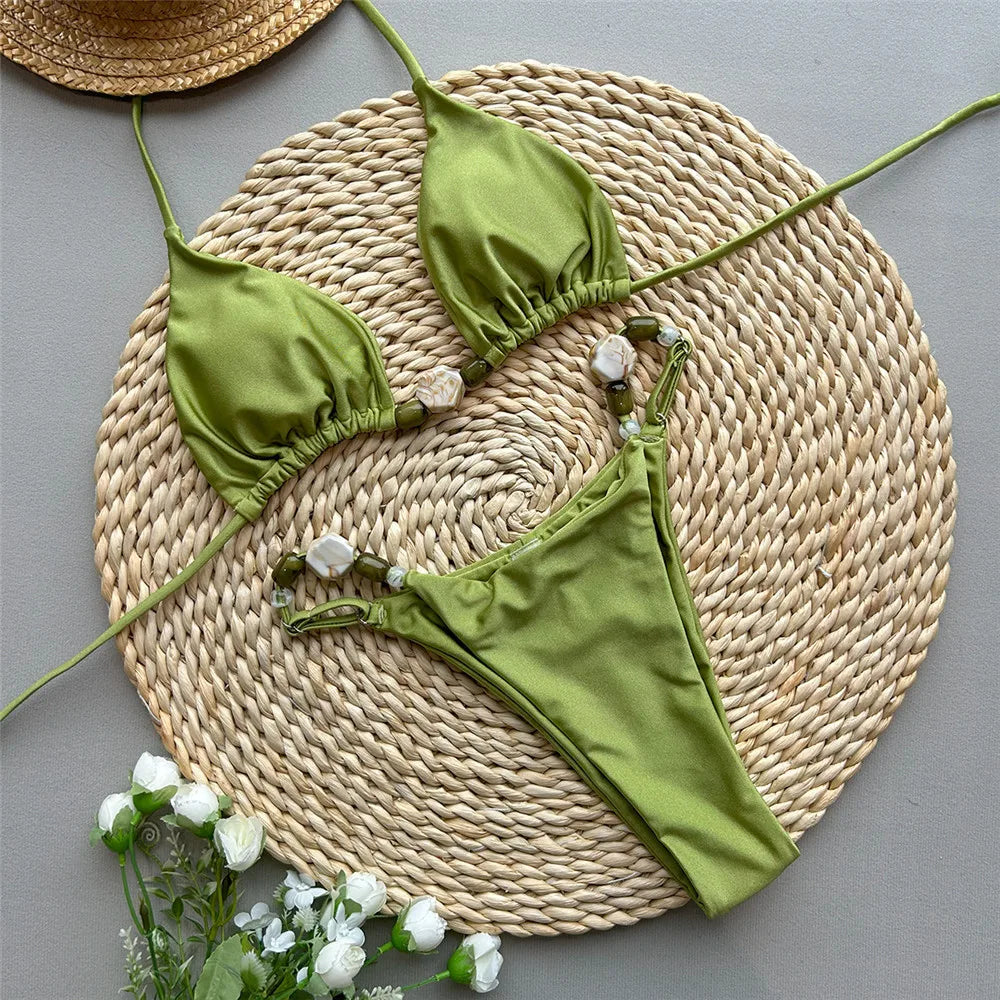 Beaded Halter String Bikini