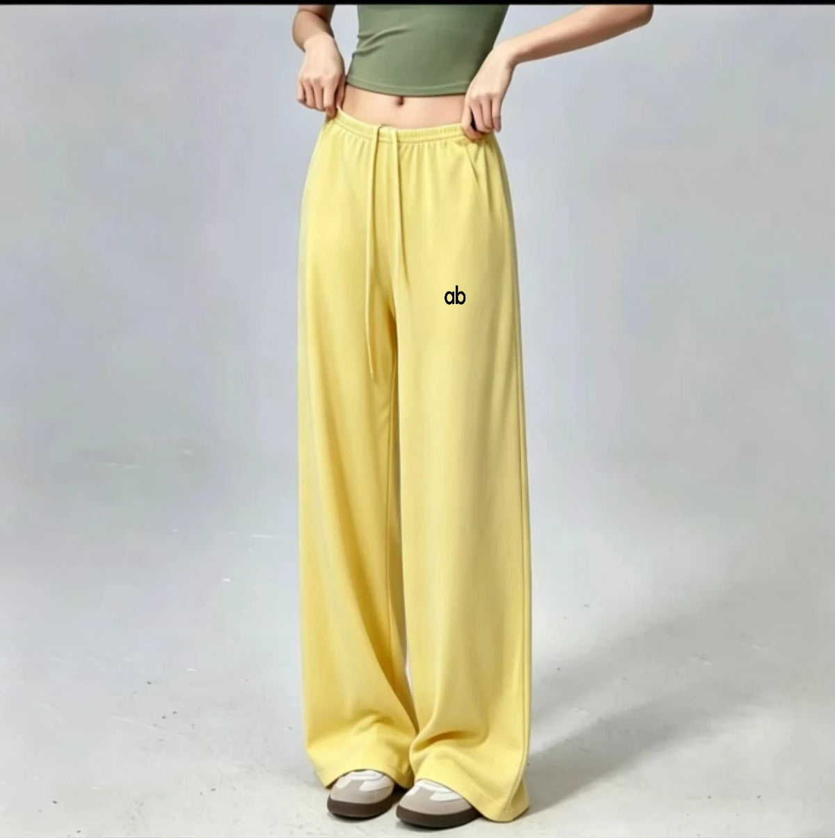 Women's Drawstring Waist Polyester Palazzo Pants with Loose Wide Legs