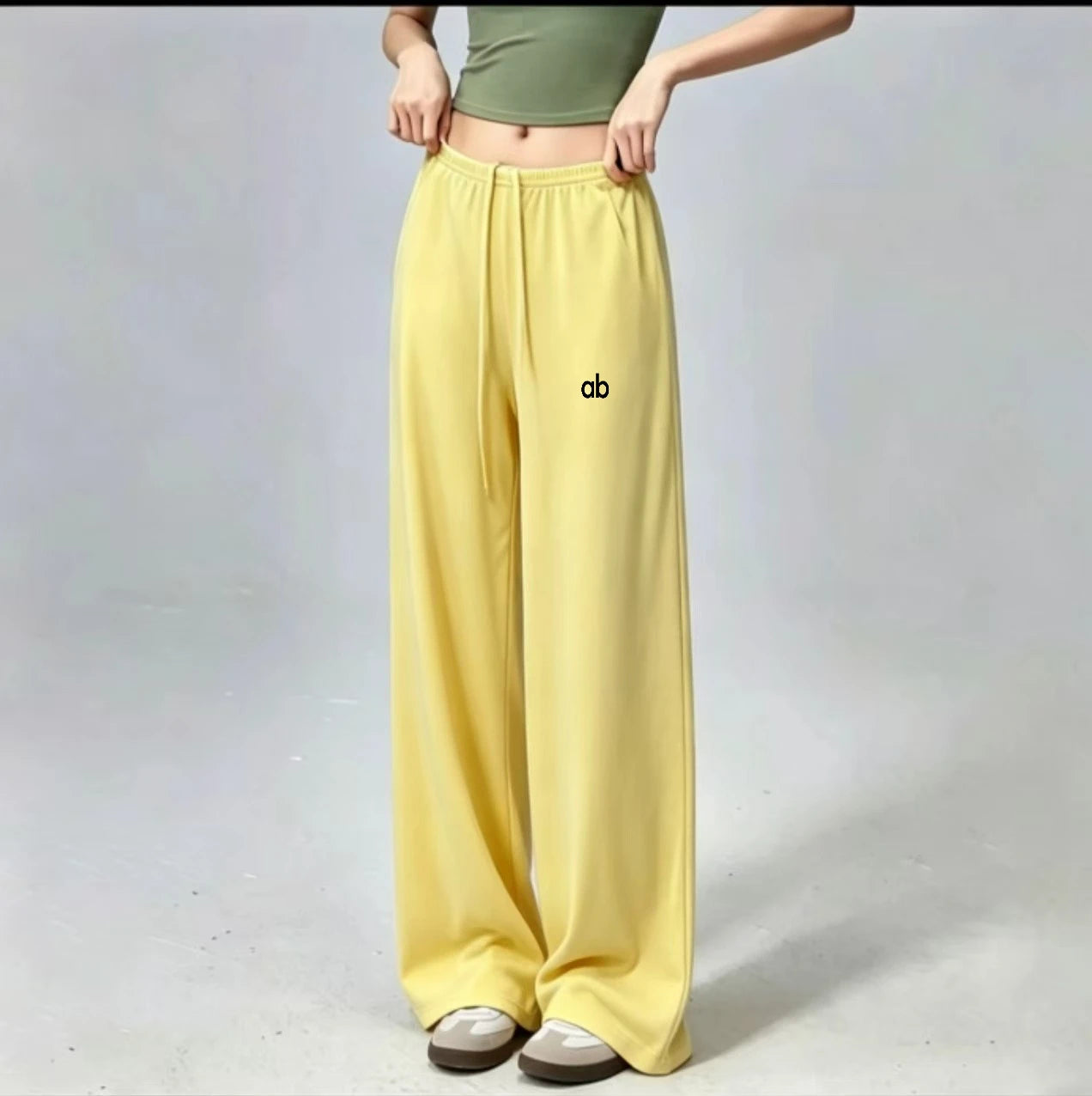 Women's Drawstring Waist Polyester Palazzo Pants with Loose Wide Legs