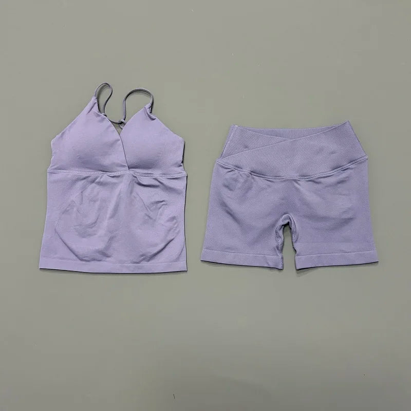 Women's Twist Front Tank And Shorts Yoga Set