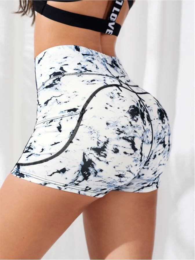 Women's High Waist Printed Yoga Shorts