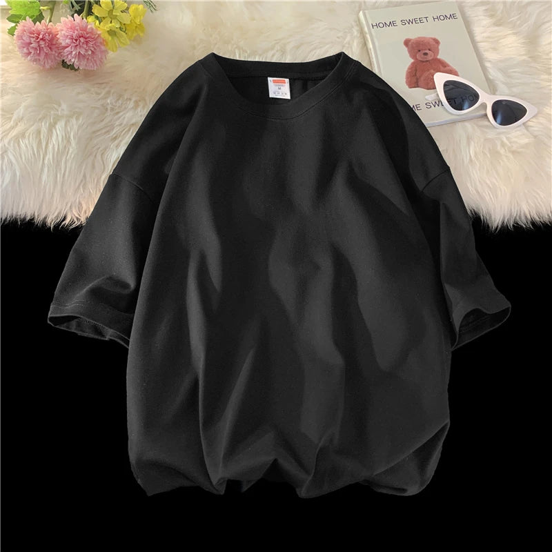 Solid Crew Neck Short Sleeve Loose Casual T Shirt