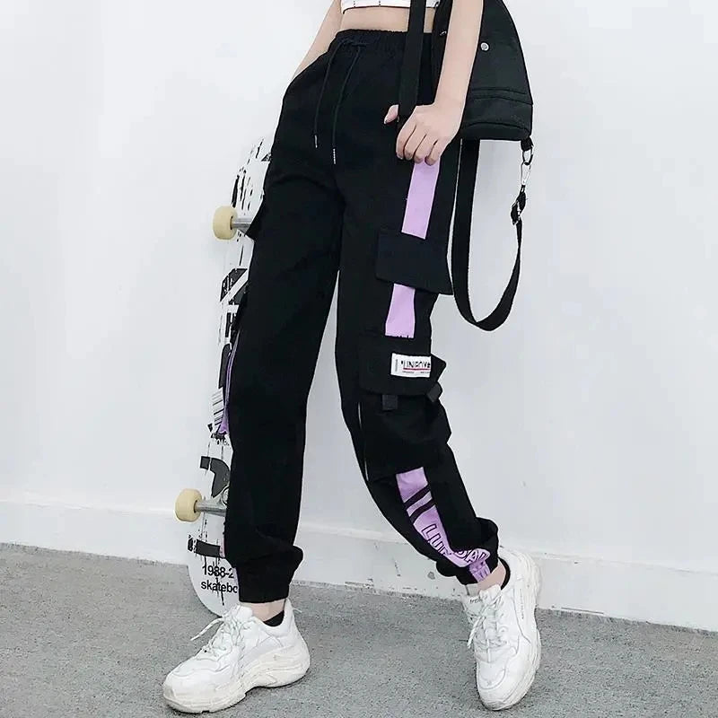 Women's Cargo Joggers with Contrast Tabs and Side Pockets