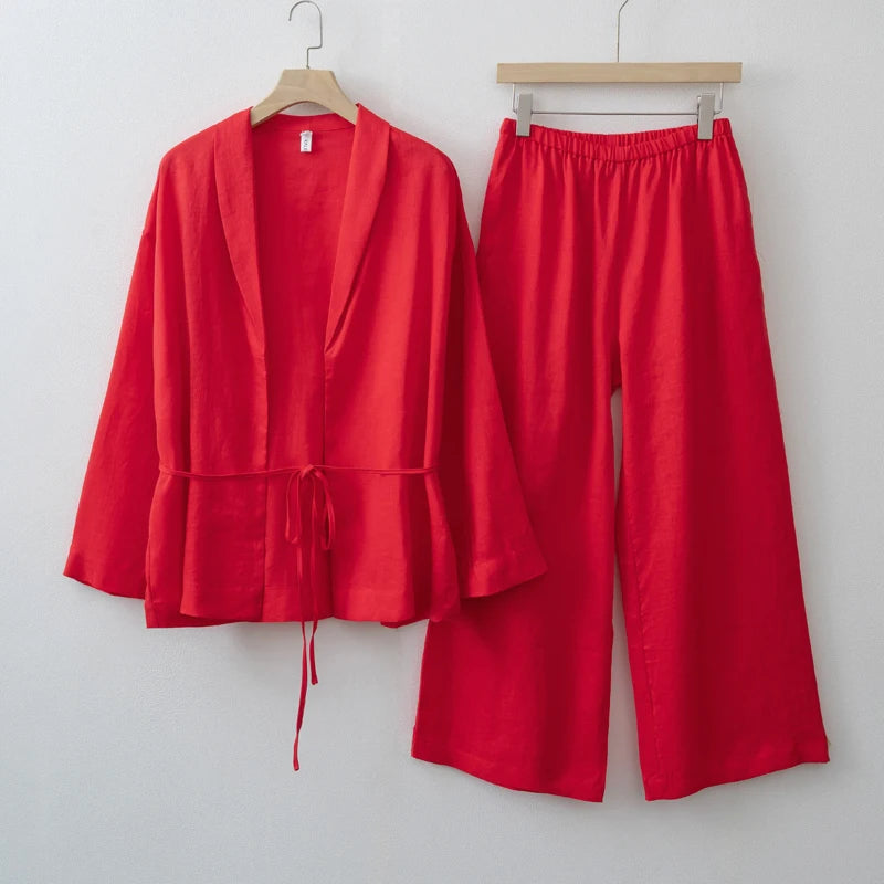 Women's Wrap Top and Wide Leg Pants Clothing Set