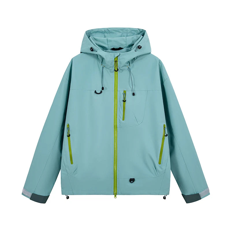 Hooded Long Sleeve Full Zip Outdoor Hiking Jacket with Pockets