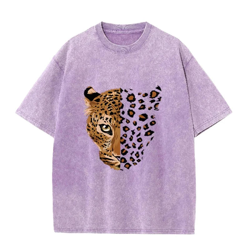 Vintage Purple Leopard Graphic T Shirt Animal Print Acid Wash Oversized Tee