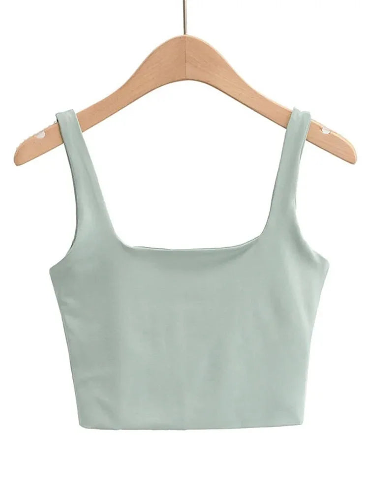 Women's Square Neck Crop Top with Sleeveless Design and Cropped Length