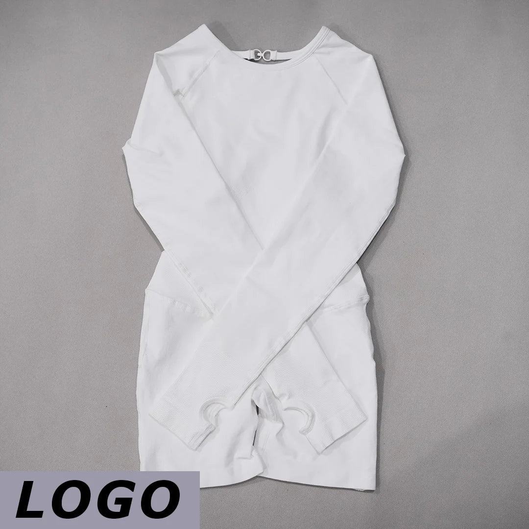 Women's Long Sleeve Nylon Blend Workout Romper with Open Back
