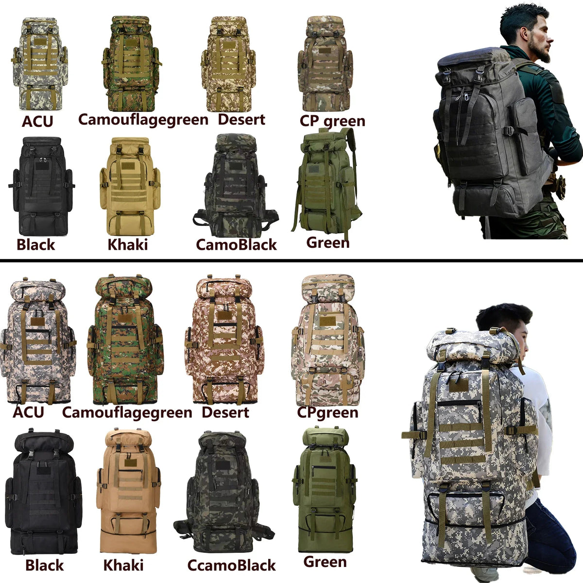 Large Outdoor Backpack with Webbing and Side Compression Straps