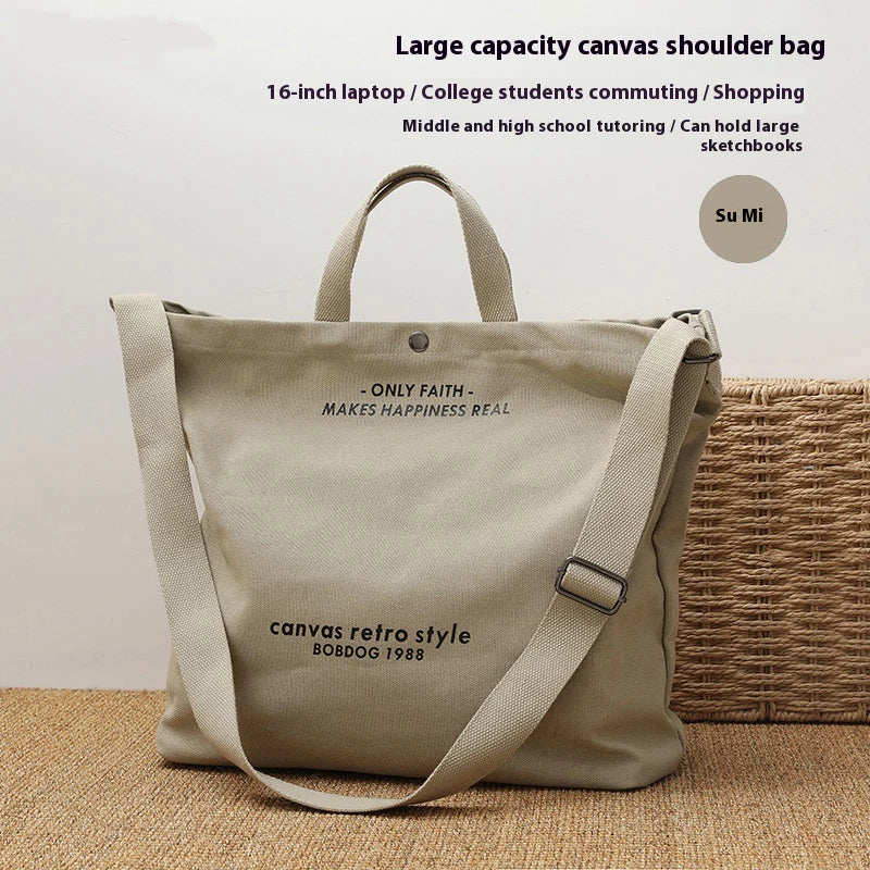 Retro Shoulder Tote Bag with Wide Strap and External Pocket Design
