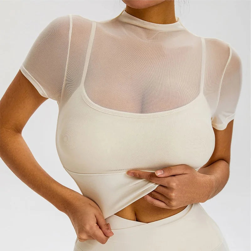 Women's Mesh Short-Sleeve Workout Crop Top