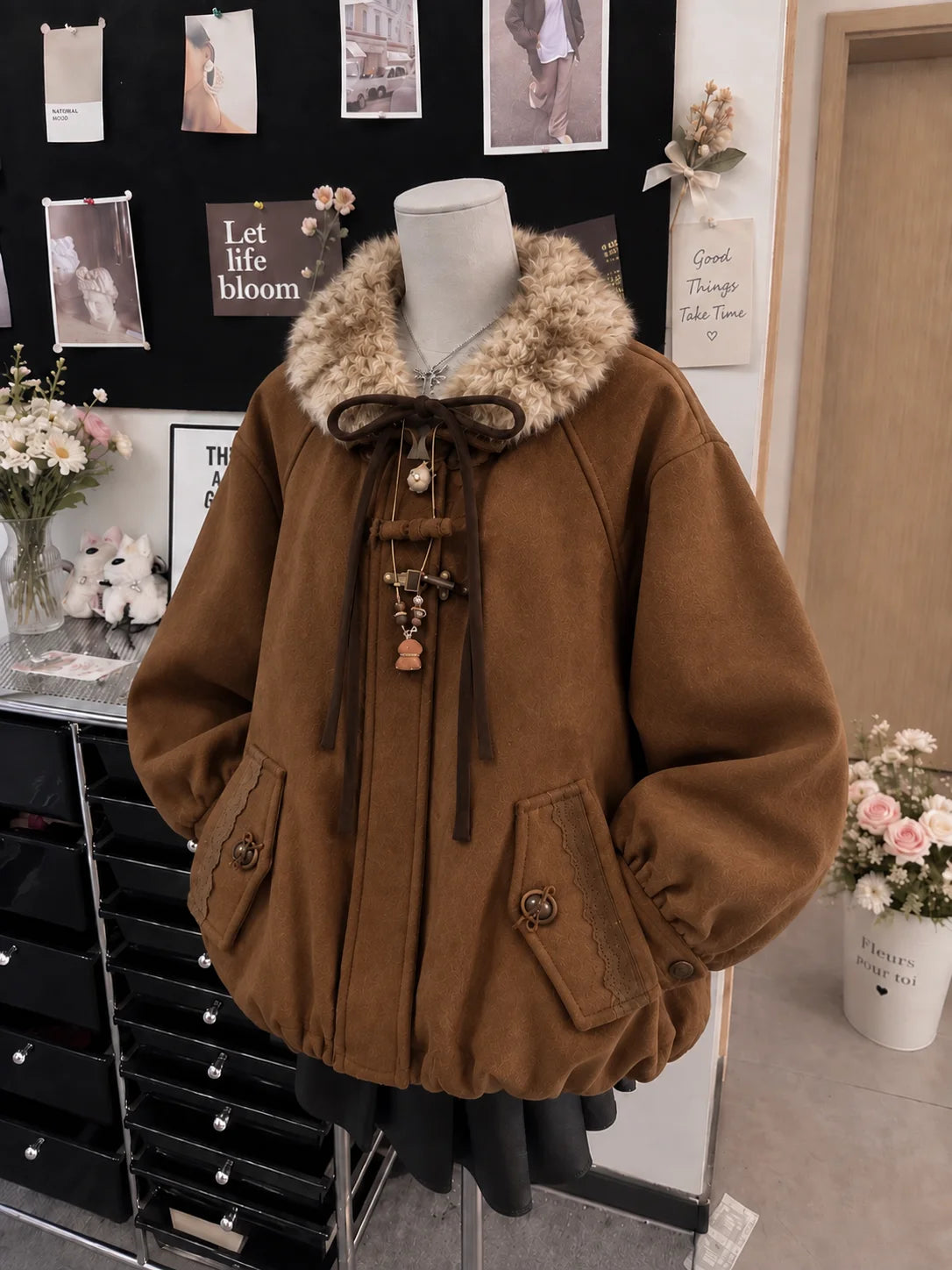Faux-Fur-Trim Cropped Zip-Front Jacket