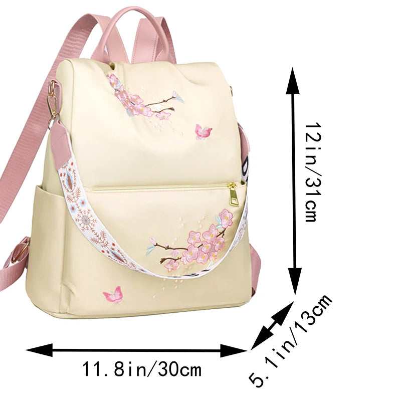Floral Print Backpack with Rear Zipper Opening and Top Handle