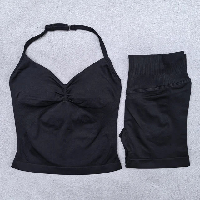 Women's Longline Tank And Shorts Yoga Set For Workout Outfits