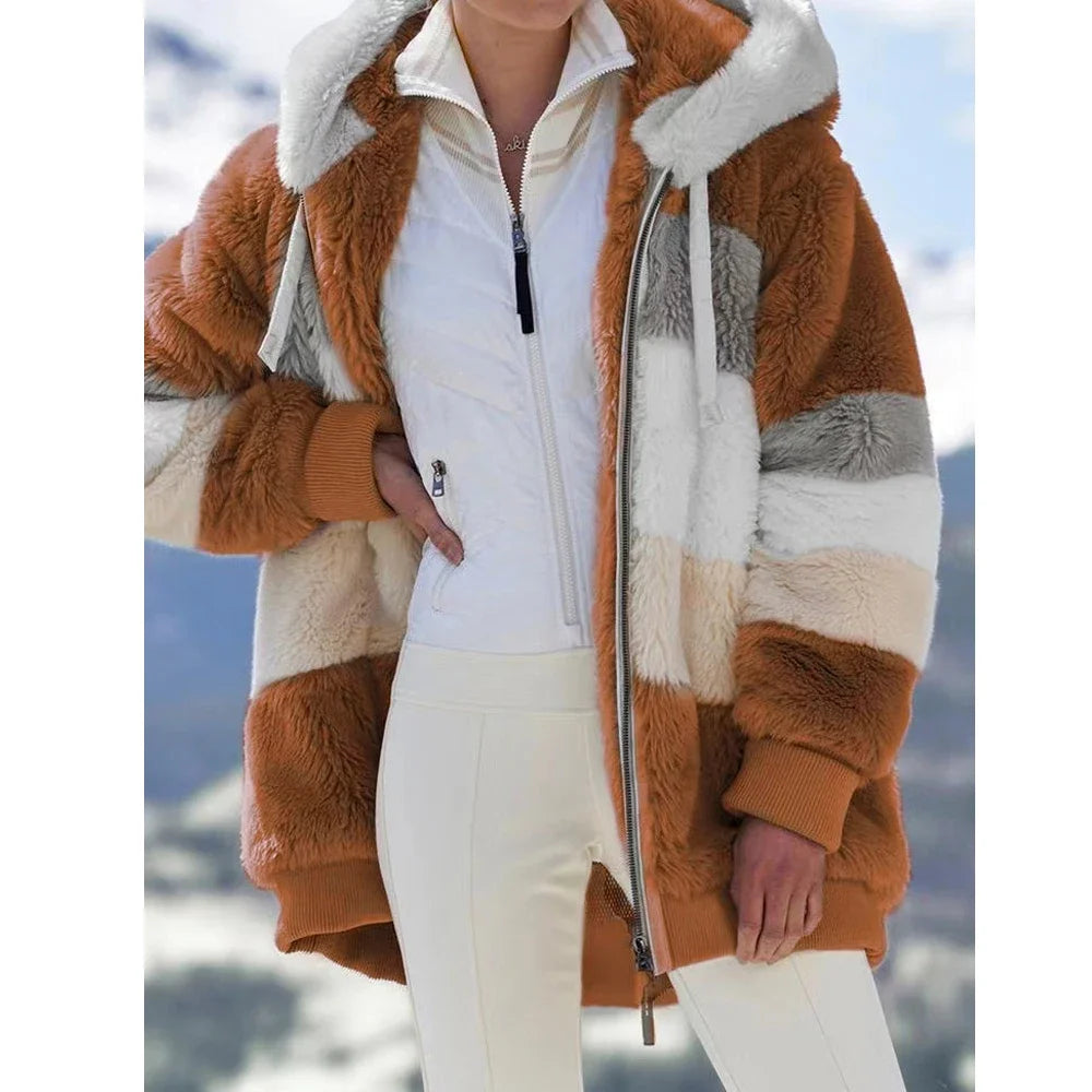 Women’s Hooded Zip-Front Patchwork Jacket