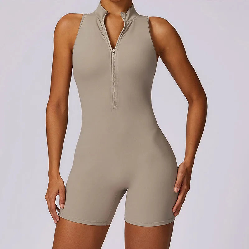 Women's Zip-Front Open-Back Workout Romper