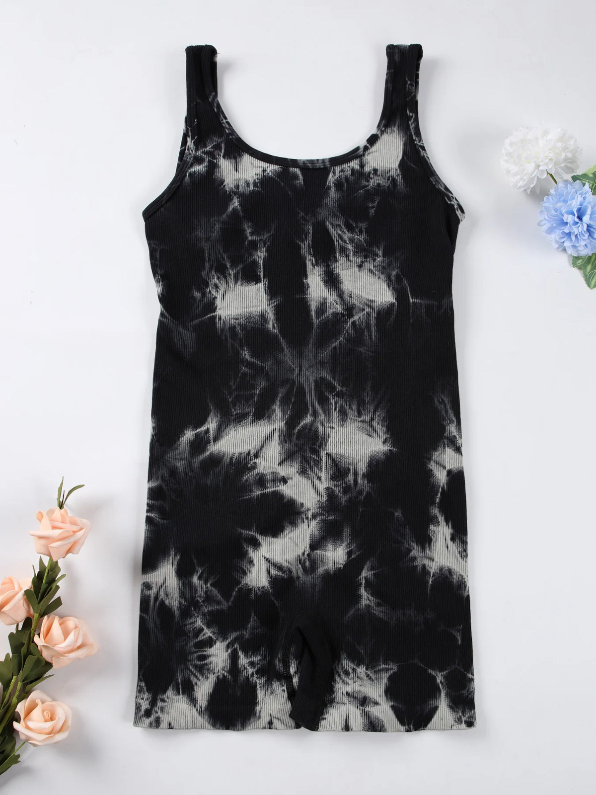 Women's Open Back Nylon Blend Workout Romper with Tank Neckline and Short Legs