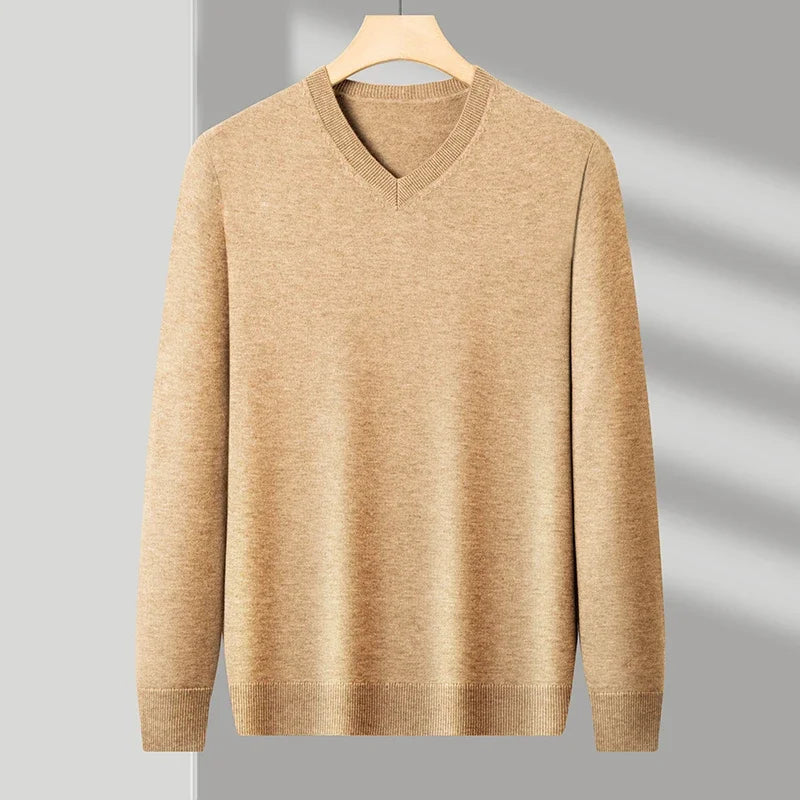 Men's V Neck Long Sleeve Knit Sweater