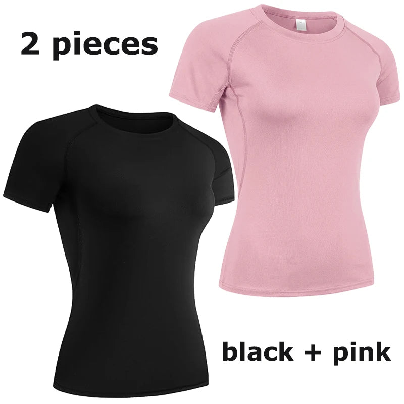 Women's Crew Neck Fitted Short Sleeve T-shirt For Workout Outfits