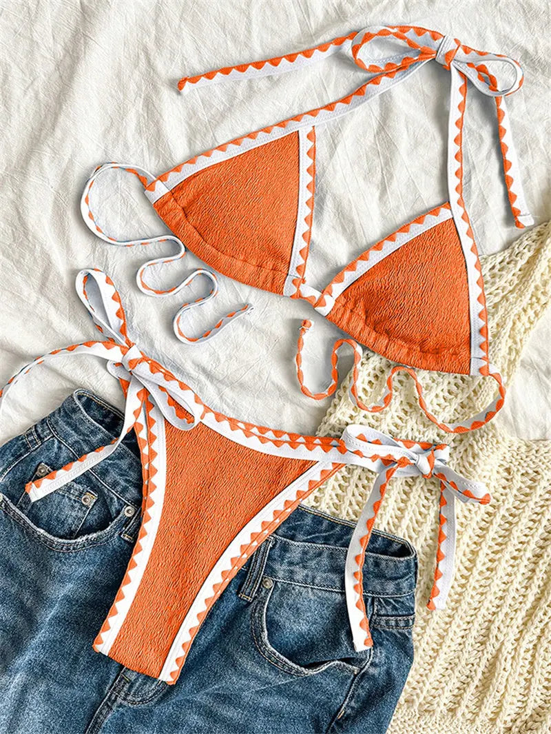 Women's Triangle Bikini Top and High Cut Briefs Swim Set