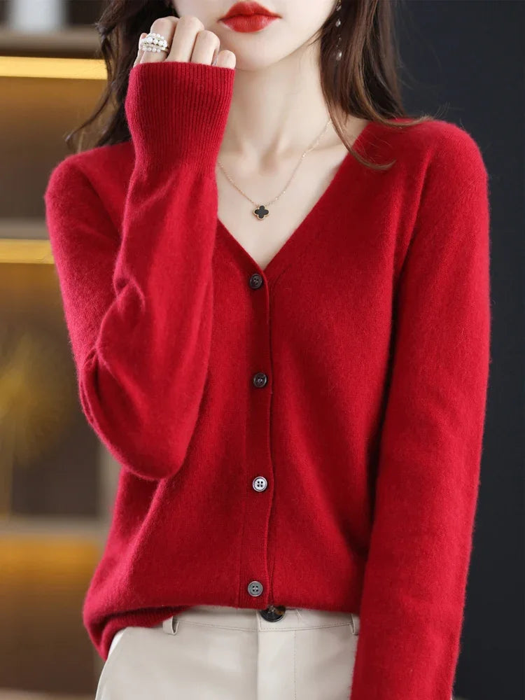 Women's V Neck Button Front Cardigan Casual Knit Layer