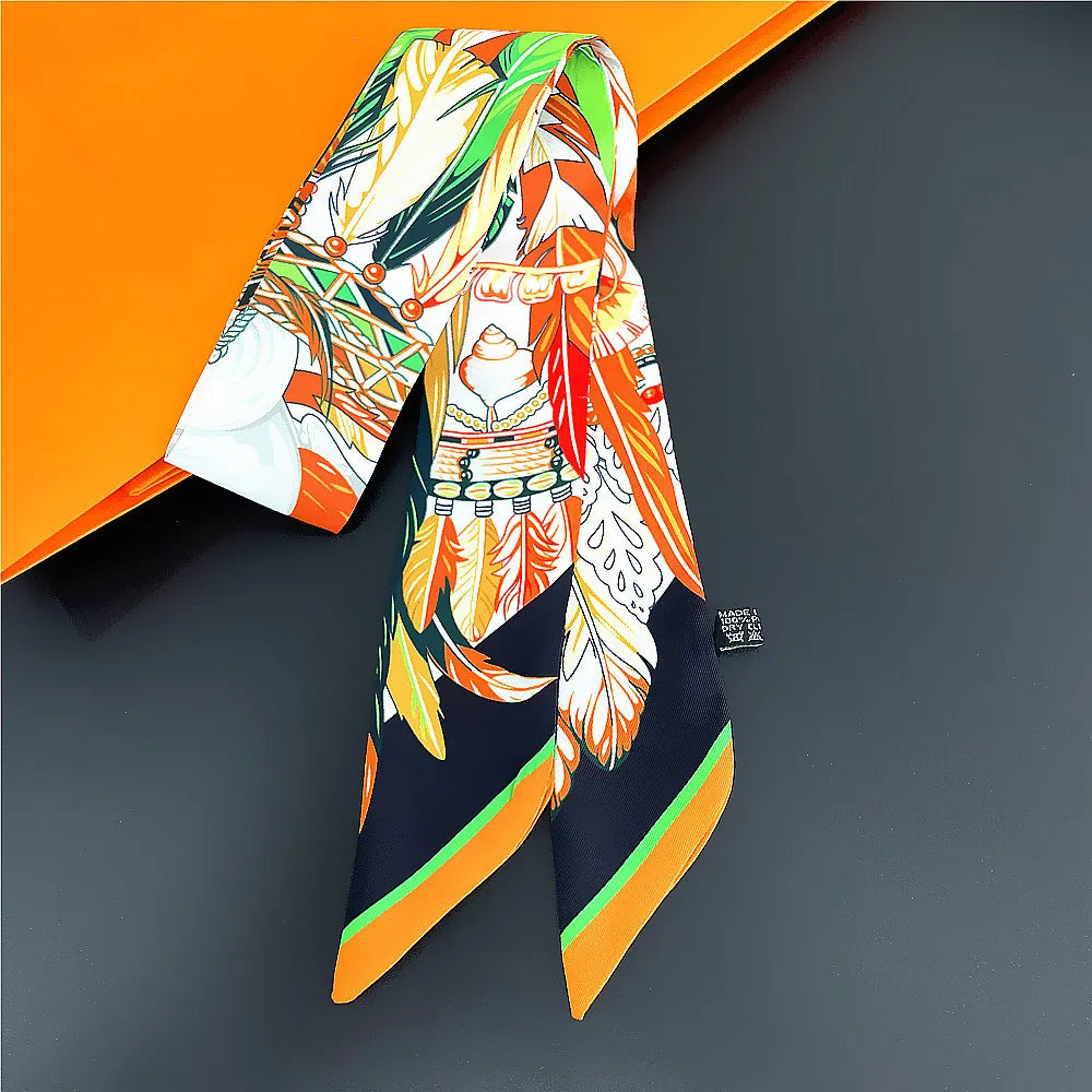 Horse Motif Skinny Scarf with Decorative Printed Patterns