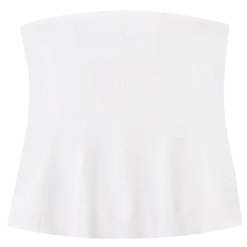 Women's Strapless Crop Top with a Ruffle Hem and Fitted Bodice