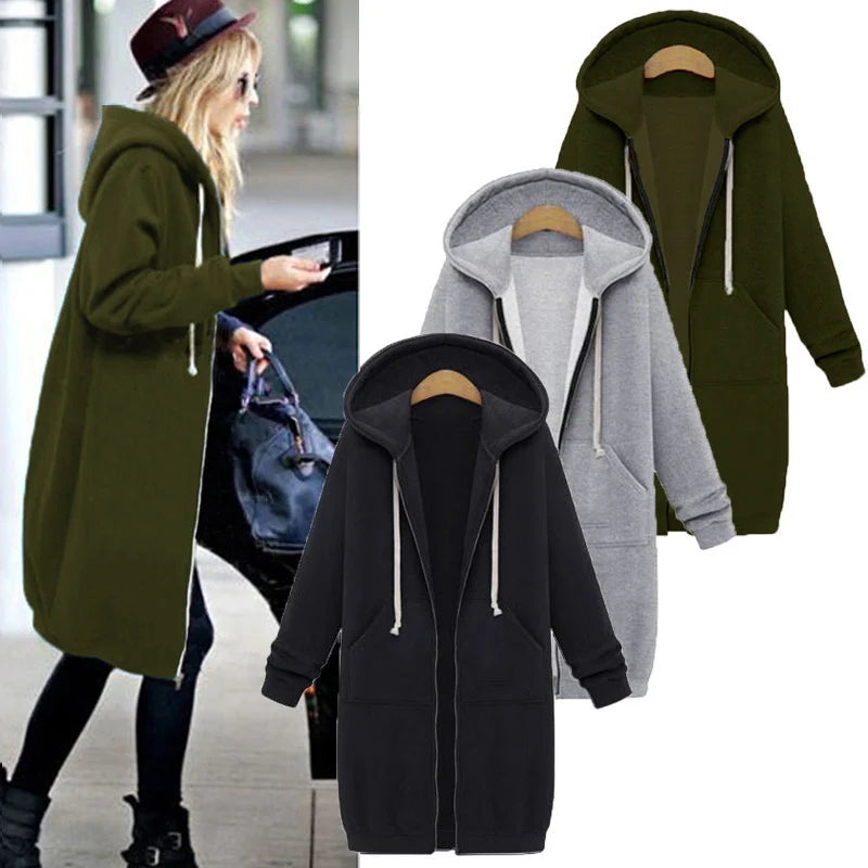 Long Sleeve Casual Coat with Extended Hem and Front Closure