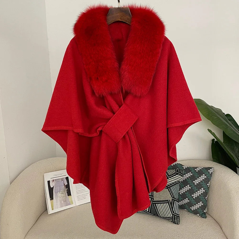 Plush Collar Tie Front Cape for Layering over Outfits
