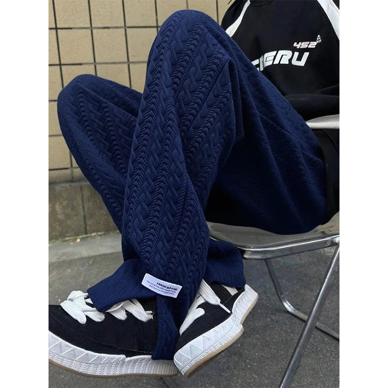 Full Length Open Knit Wide Leg Casual Streetwear Pants