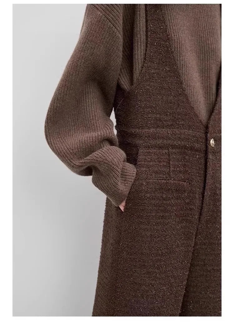 Vintage thick cashmere knitwear women's fall/winter loose shoulder crew neck sweater base sweater