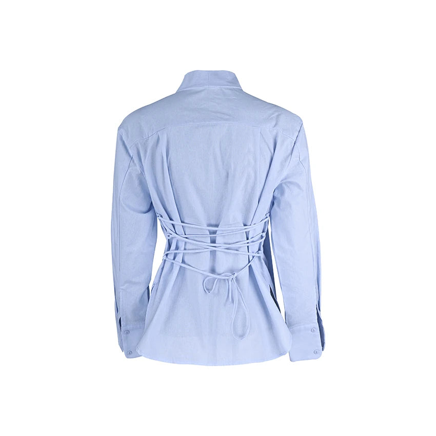 Women's Scarf Collar Shirt with Shaped Tie Back